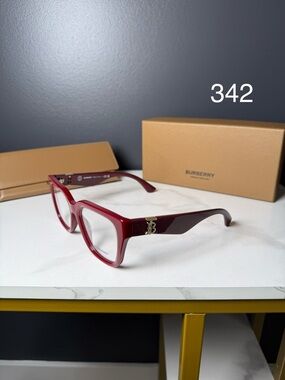 Burberry Burgundy Cat-Eye Optical Glasses with Gold Logo